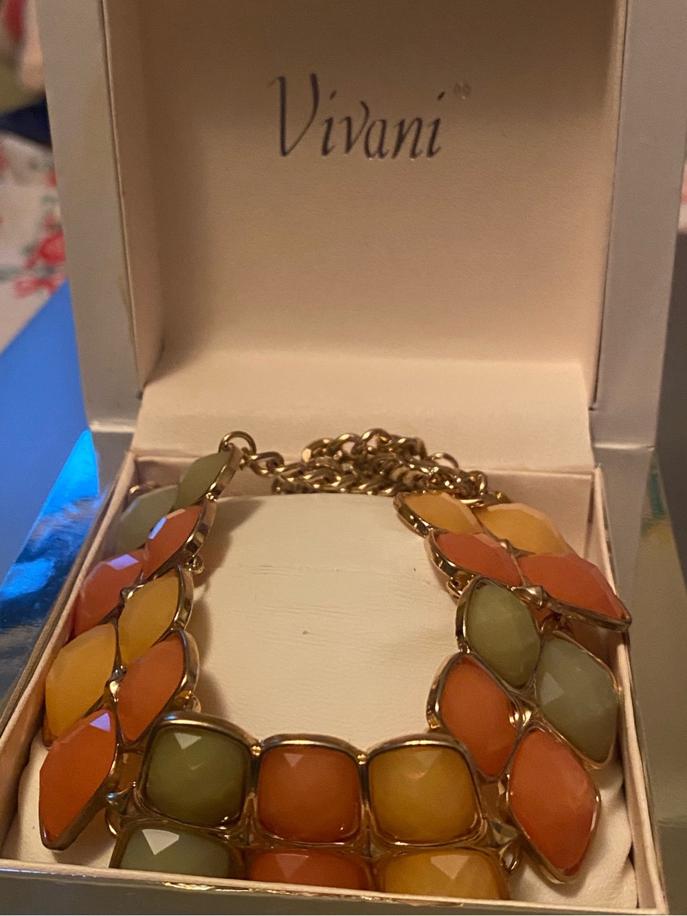 Vivani Multicolor Resin Bracelet – Orange, Yellow & Olive Stones